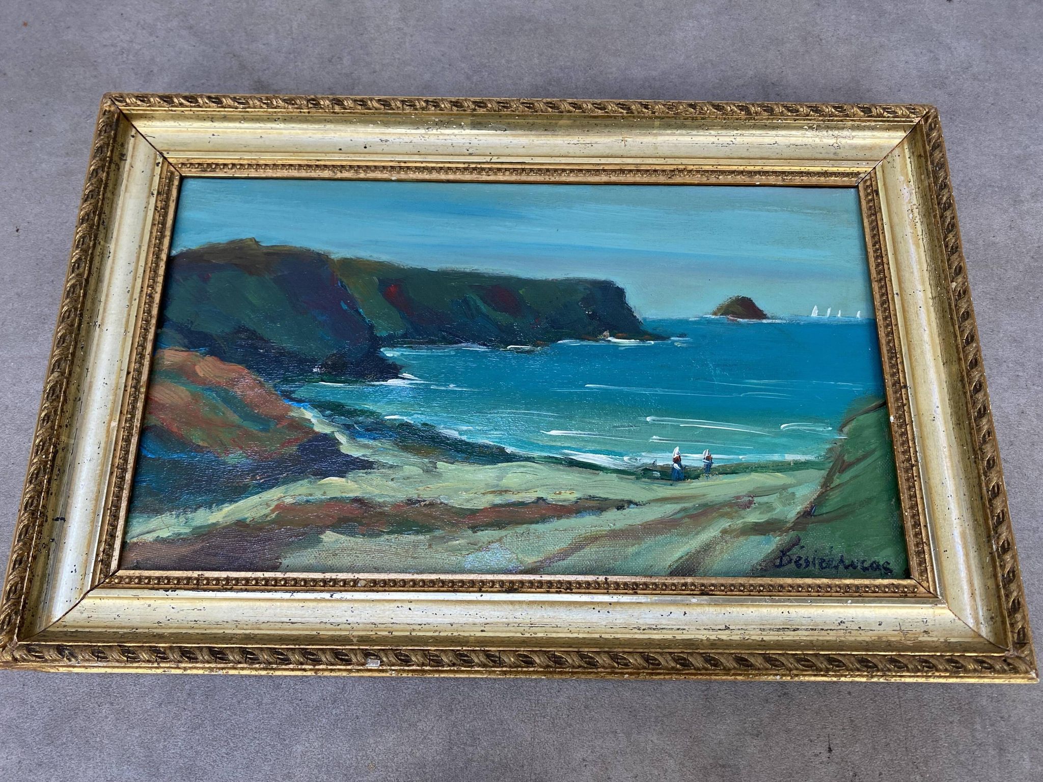 Marine painting by Désiré-Lucas, early 20th century, oil on canvas.