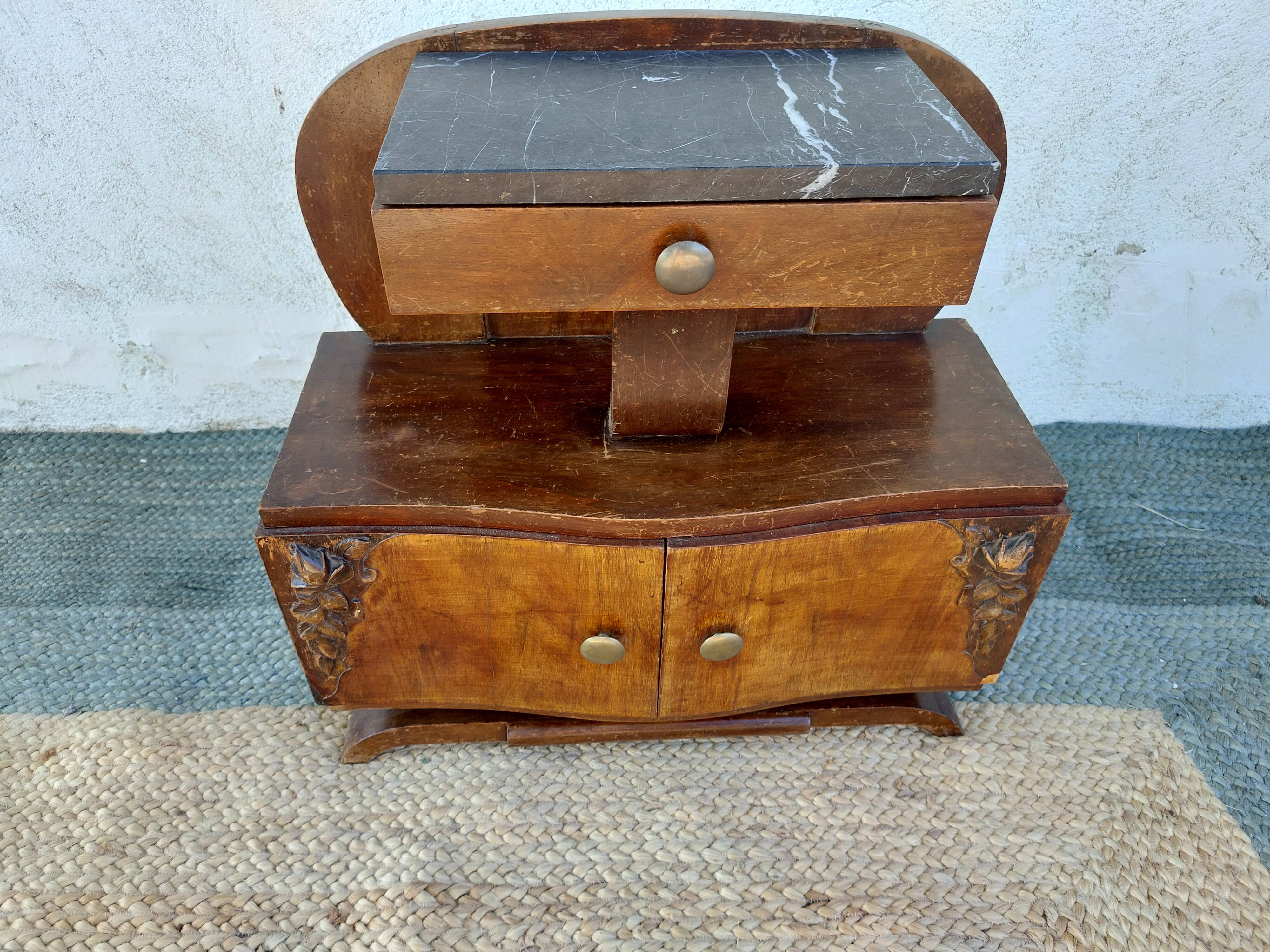 Art deco bedside table, black marble