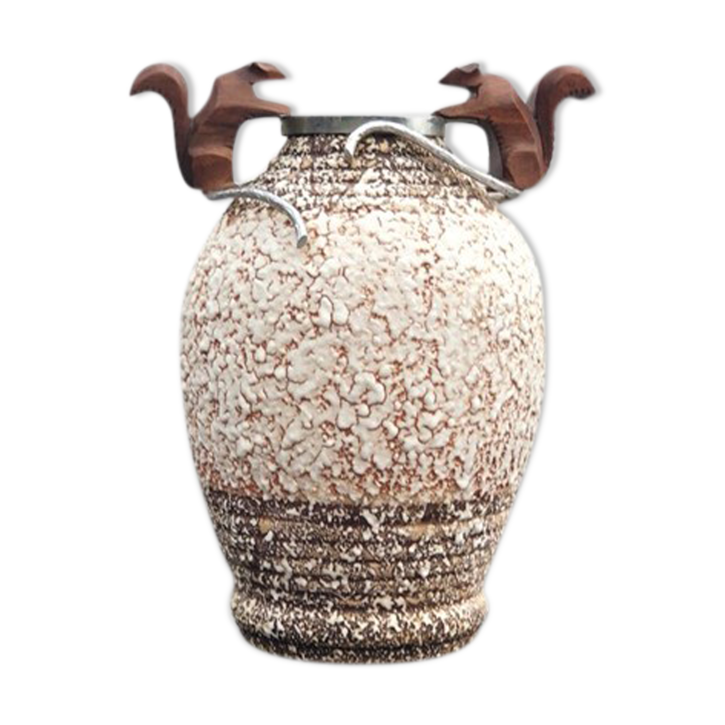 André Villien art deco ceramic vase silver bronze trim 1930