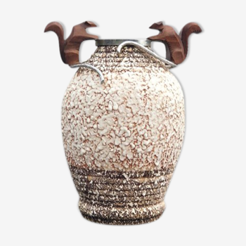 André Villien art deco ceramic vase silver bronze trim 1930