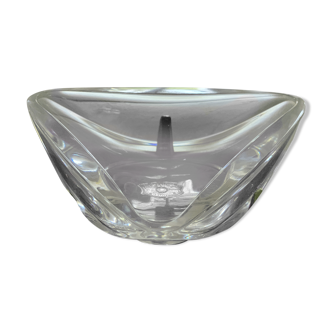 Crystal trinket bowl Val Saint Lambert and leather