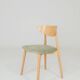 Set of 6 modern dining chairs, sage fabric and natural beech wood.