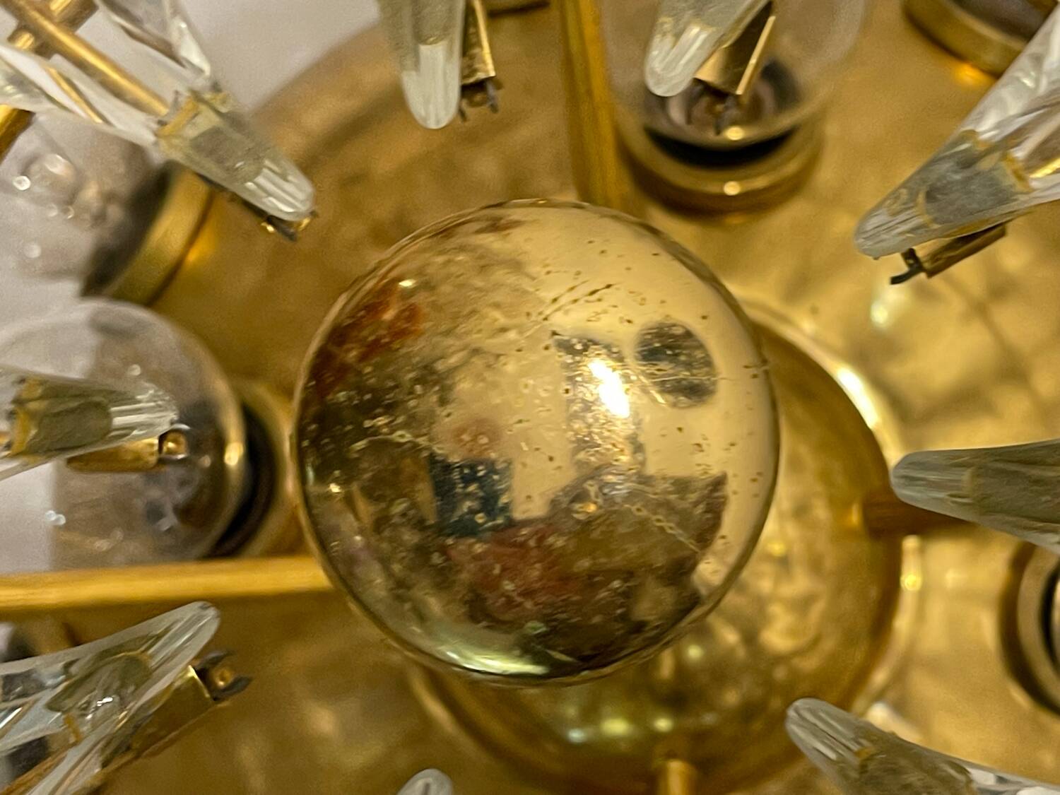 Large Brass Crystal Flushmount by Stilkronen Italy 1970’s