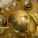 Grand plafonnier en laiton et cristal par Stilkronen Italie années 1970