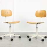 Vintage White & Wooden Swivel Office Chair, 70s