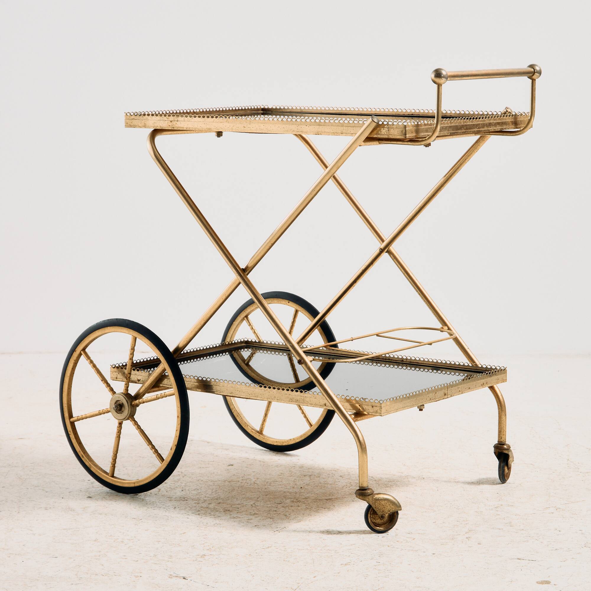 Brass-framed dessert trolley by Maison Jansen, France.