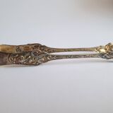 Art Nouveau sugar tongs in solid silver and vermeil