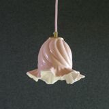Old pendant light in pink and white painted glass, French pendant light - delivered with socket and cable