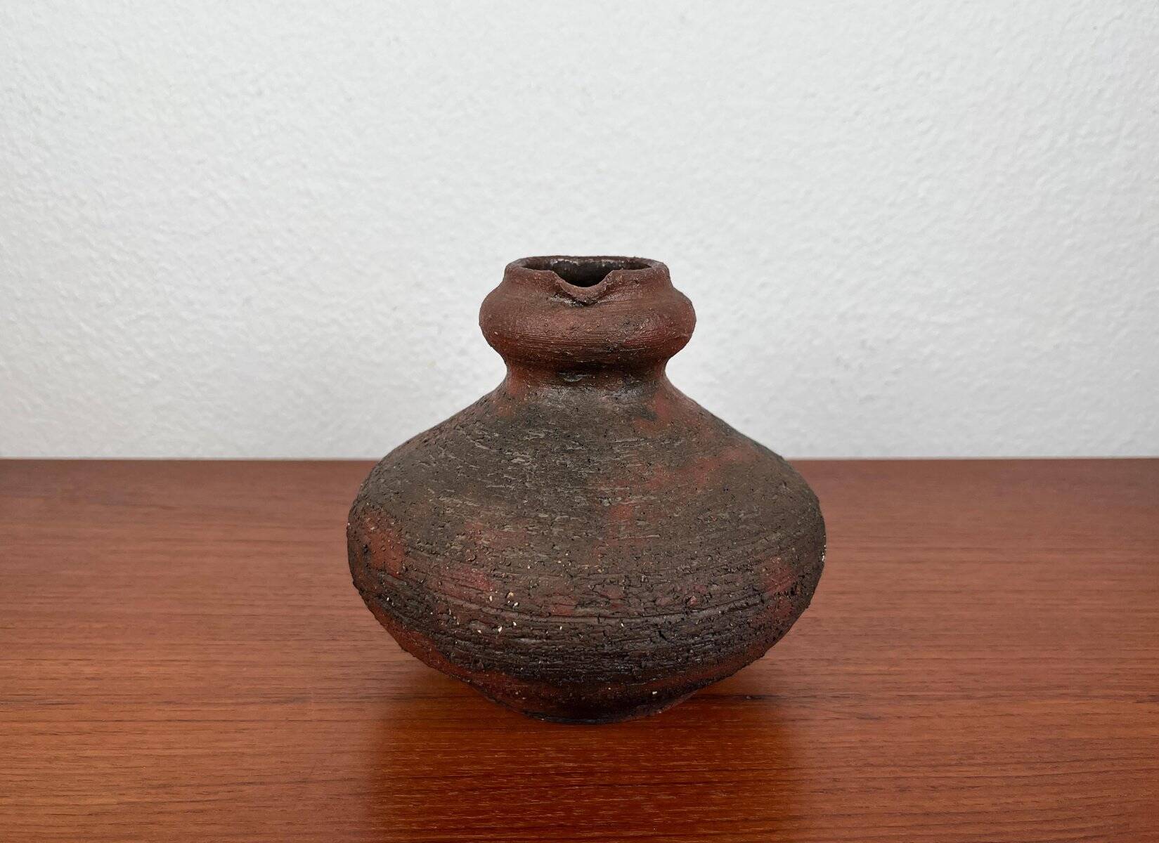 Carafe vase by German studio pottery, brutalist vintage by Gerhard Liebenthron, 1974.