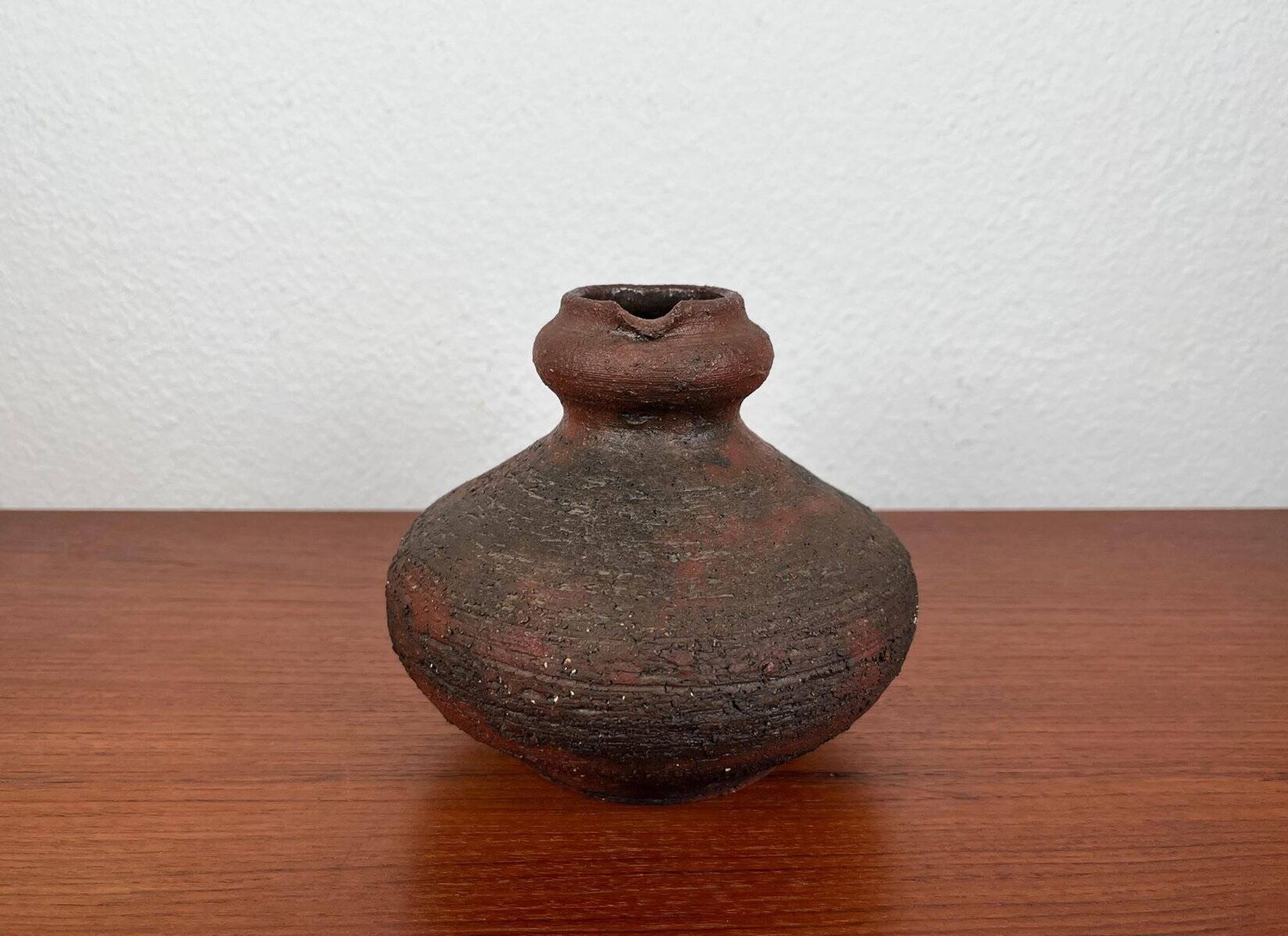 Carafe vase by German studio pottery, brutalist vintage by Gerhard Liebenthron, 1974.