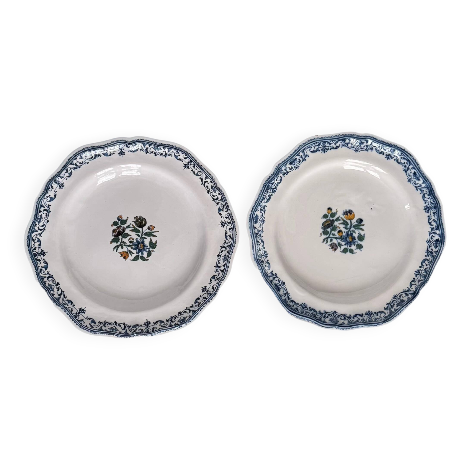 2 Moustiers Earthenware Plates | 18th Century | Colorful Floral Decor