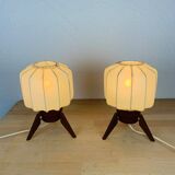 Pair of Scandinavian tripod lamps in teak 60s UFO