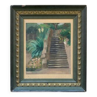 Old painting, oil on cardboard