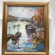 Oil painting on canvas signed “Autumn in Paris” dimensions: height-65cm- width-42cm-