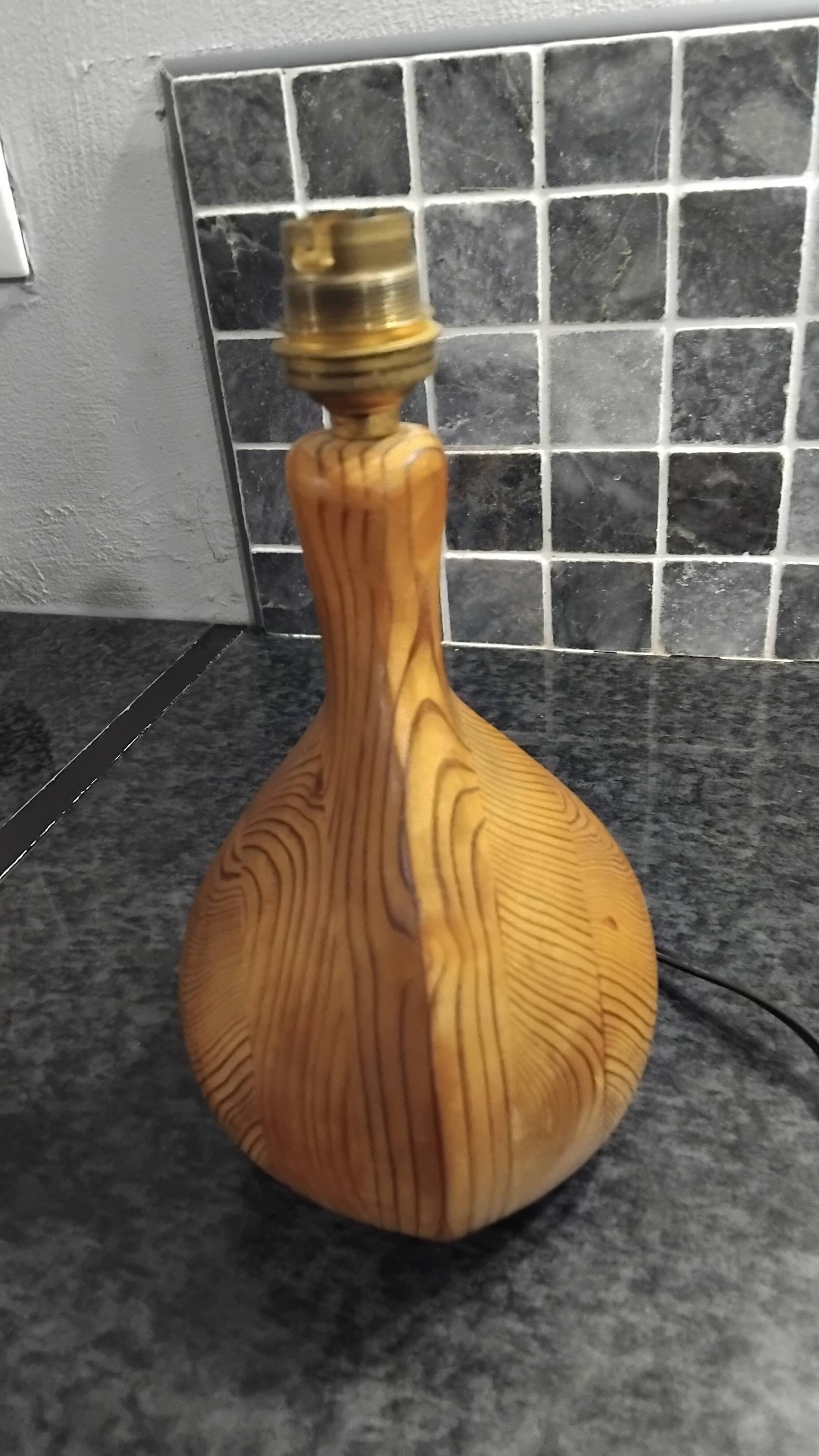 Vintage Scandinavian wooden bedside table lamp from the 1960s, signed