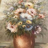 Painting signed Mogisse – Original oil painting, bouquet of flowers (with