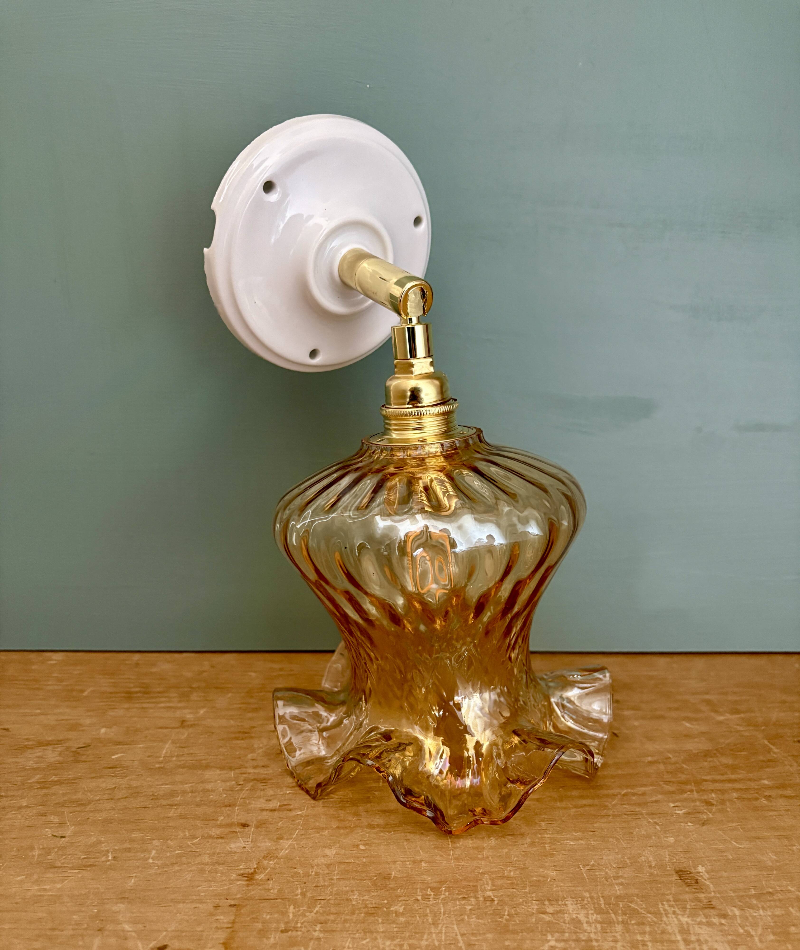 Vintage amber glass tulip wall light