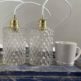 Set of two vintage chiseled glass pendant lights