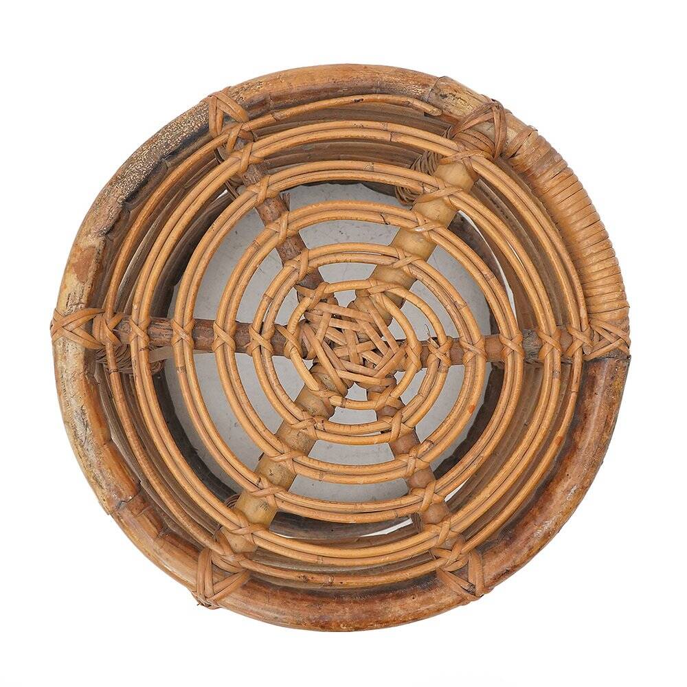 Cylindrical pouf in curved rattan by Castano, 1960s