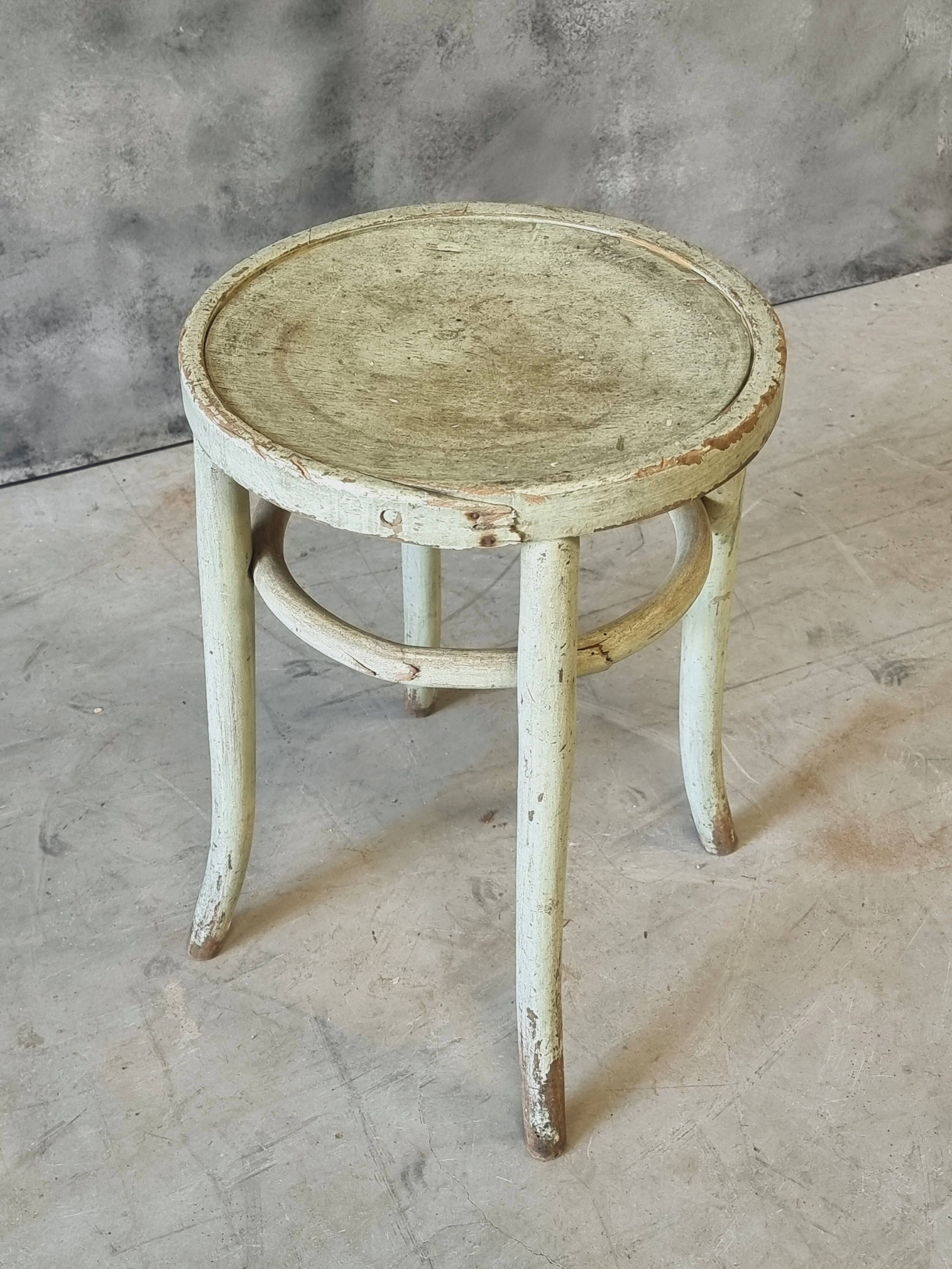 Antique stool side table Thonet style mint green