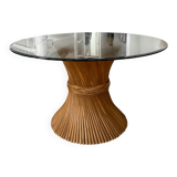 McGuire Bamboo Table – wheat sheaf base, round glass top