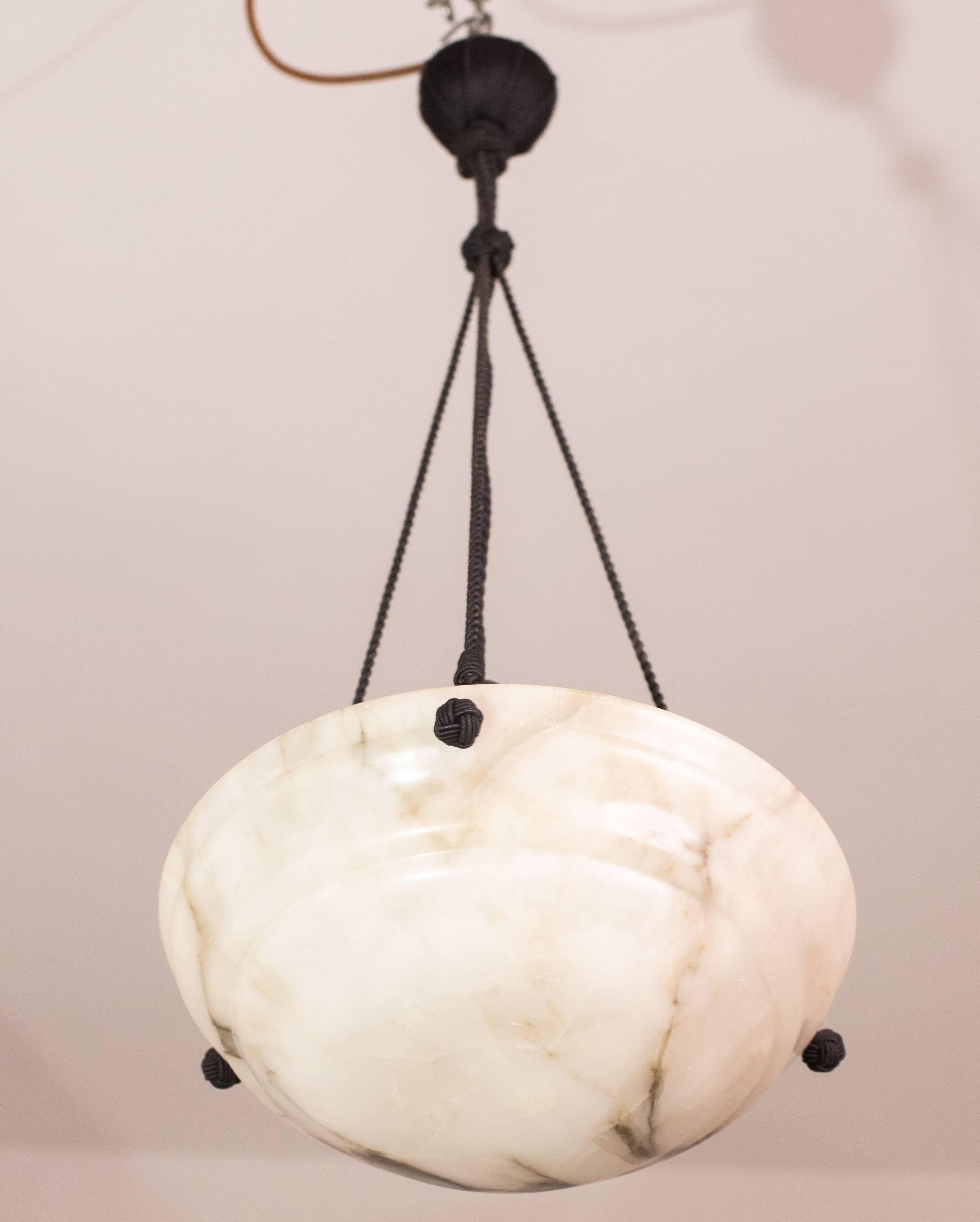 Lustre Art Déco en albâtre blanc, années 1950