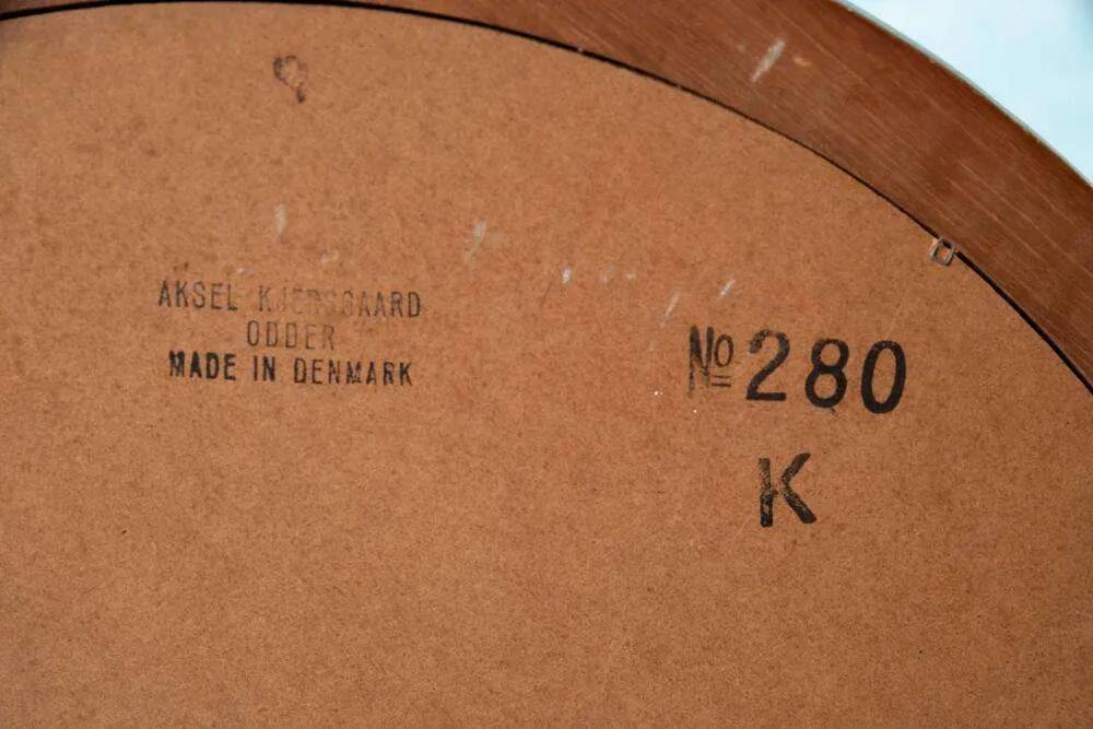 Vintage round mirror Aksel Kjersgaard, Danish teak design.