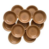 12 hollow plates caps in vintage Longchamp stoneware