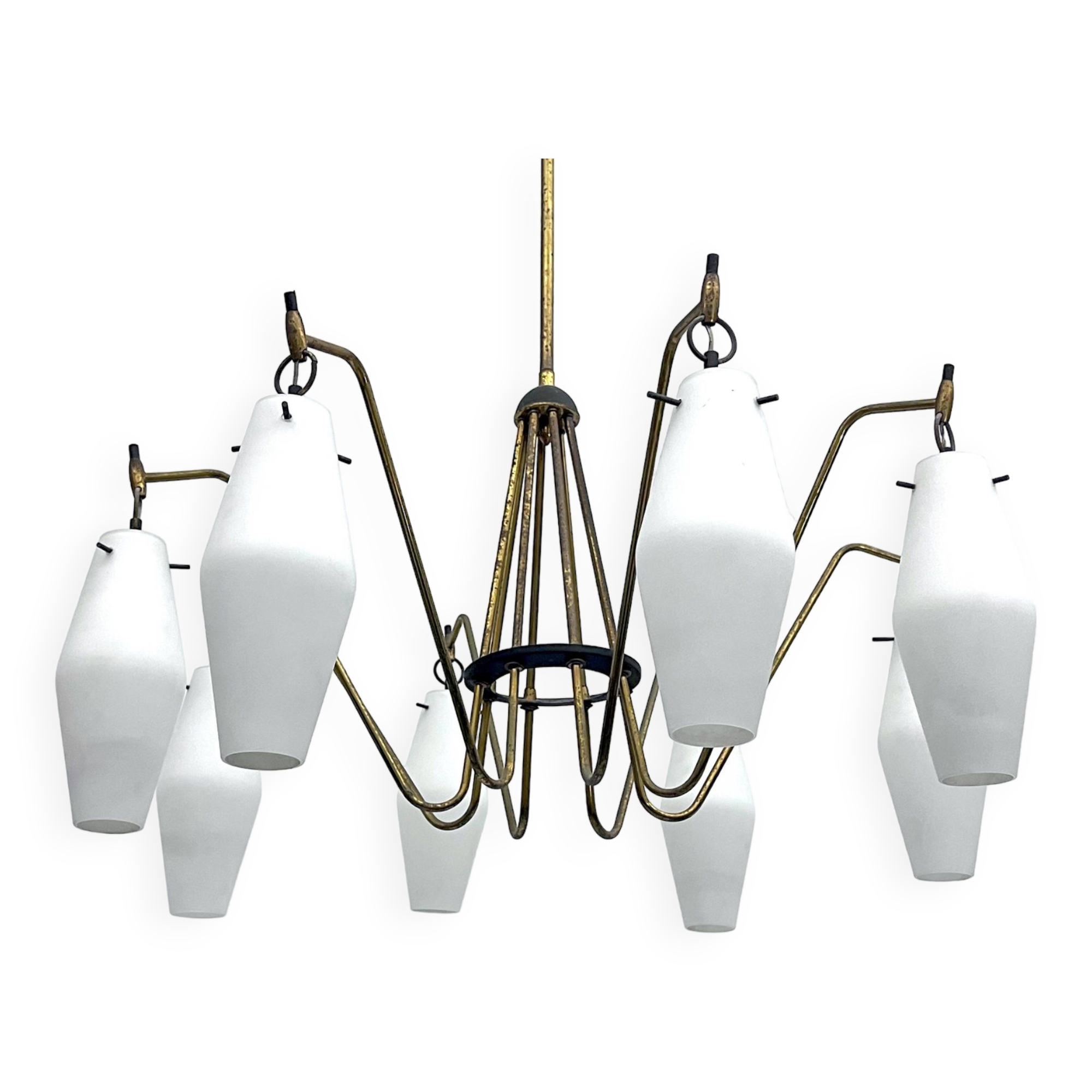 Mid-Century Large 8 arms Arredoluce manner chandelier. Italy 1950s