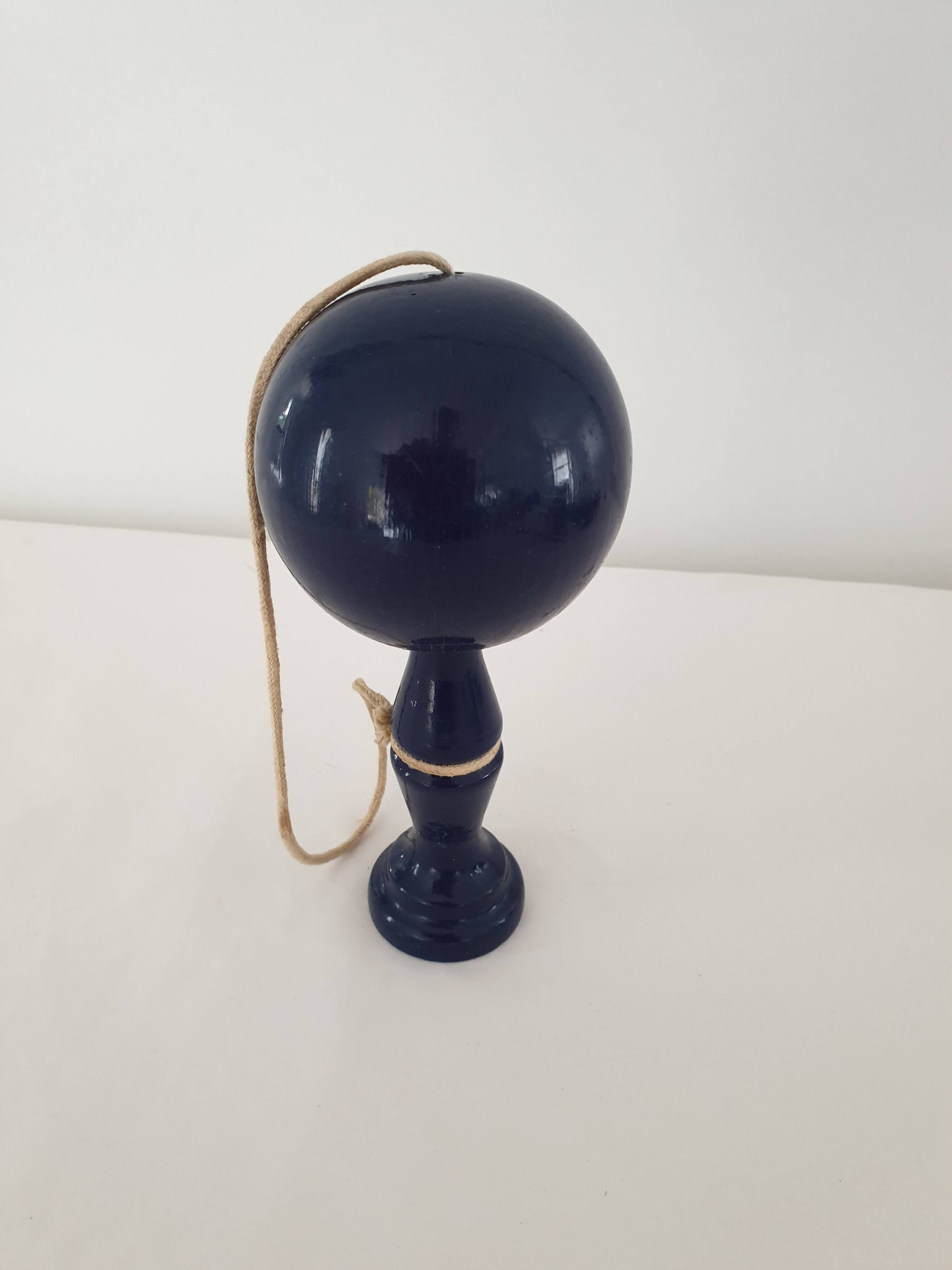 Old wooden Bilboquet - dark blue color Height 19 Cm