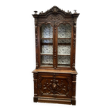 Renaissance style two-body display case in solid walnut Napoleon III