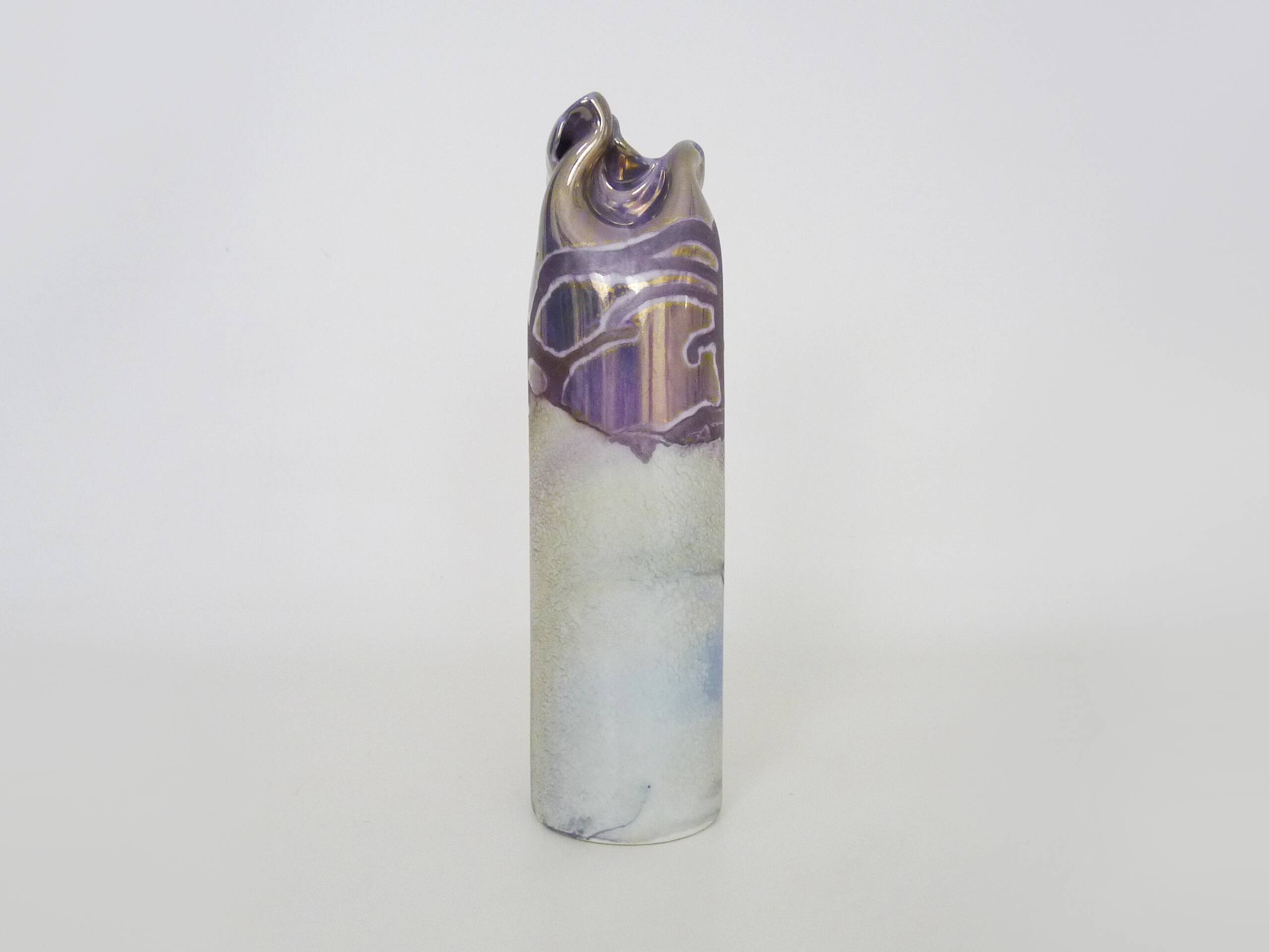 Joseph Bougère Iridescent purple pink ceramic vase signed JB 1989