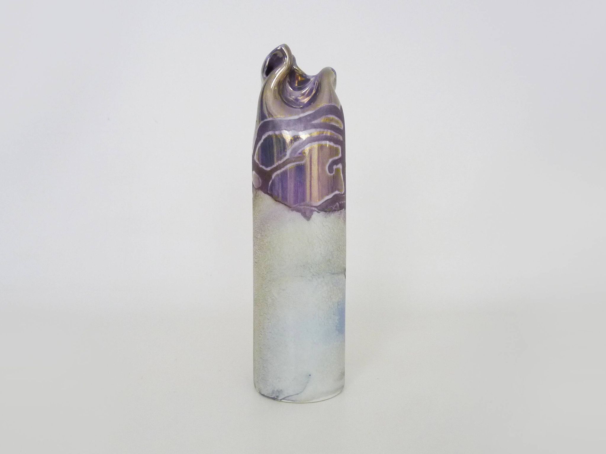 Joseph Bougère Iridescent purple pink ceramic vase signed JB 1989