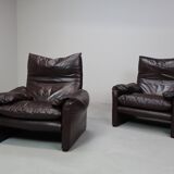 Paire de fauteuils en cuir Maralunga de Vico Magistretti pour Cassina, 1974