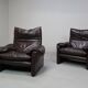 Pair of Maralunga leather armchairs by Vico Magistretti for Cassina, 1974