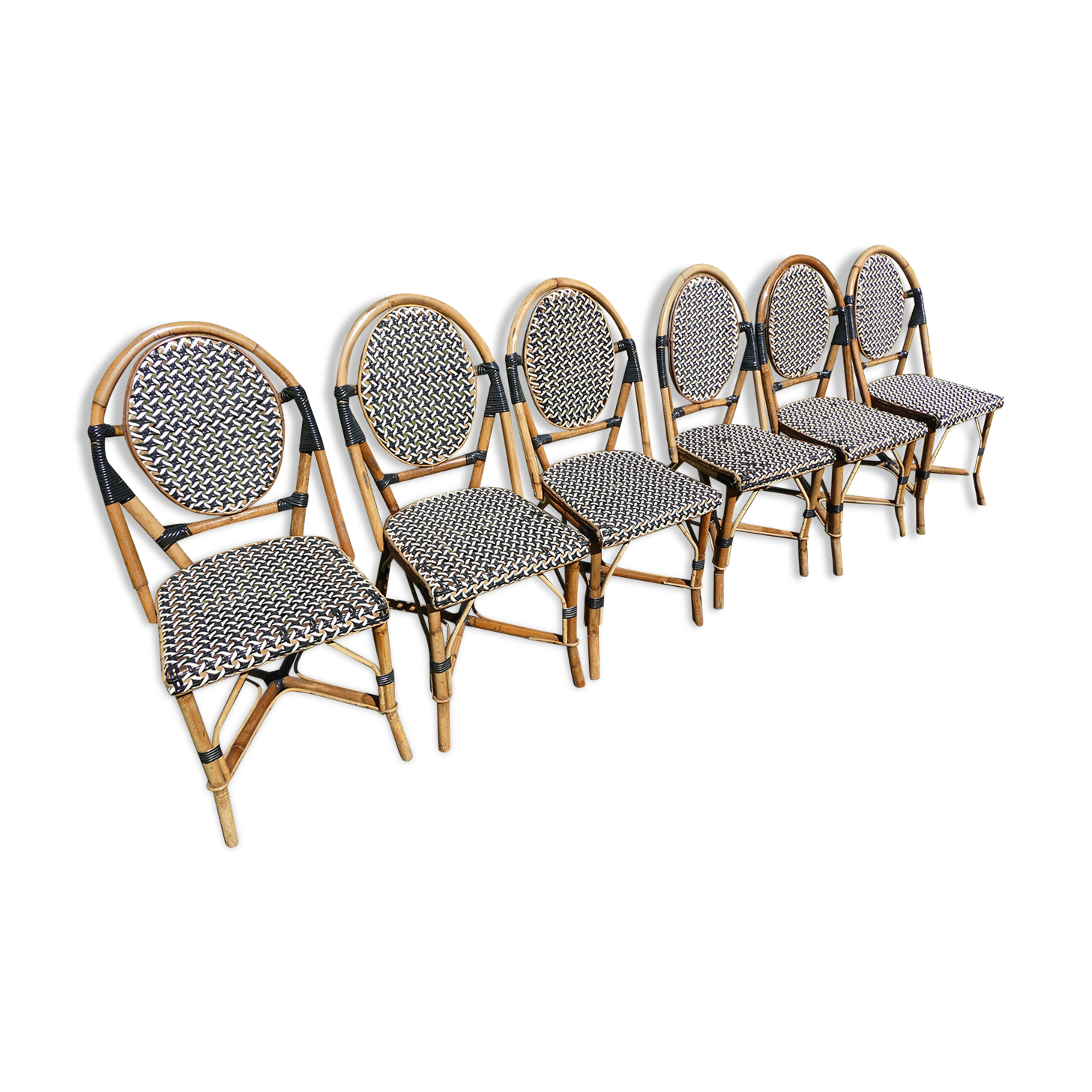 Set of 6 chairs Bistro terrace type Paris in rattan & braiding