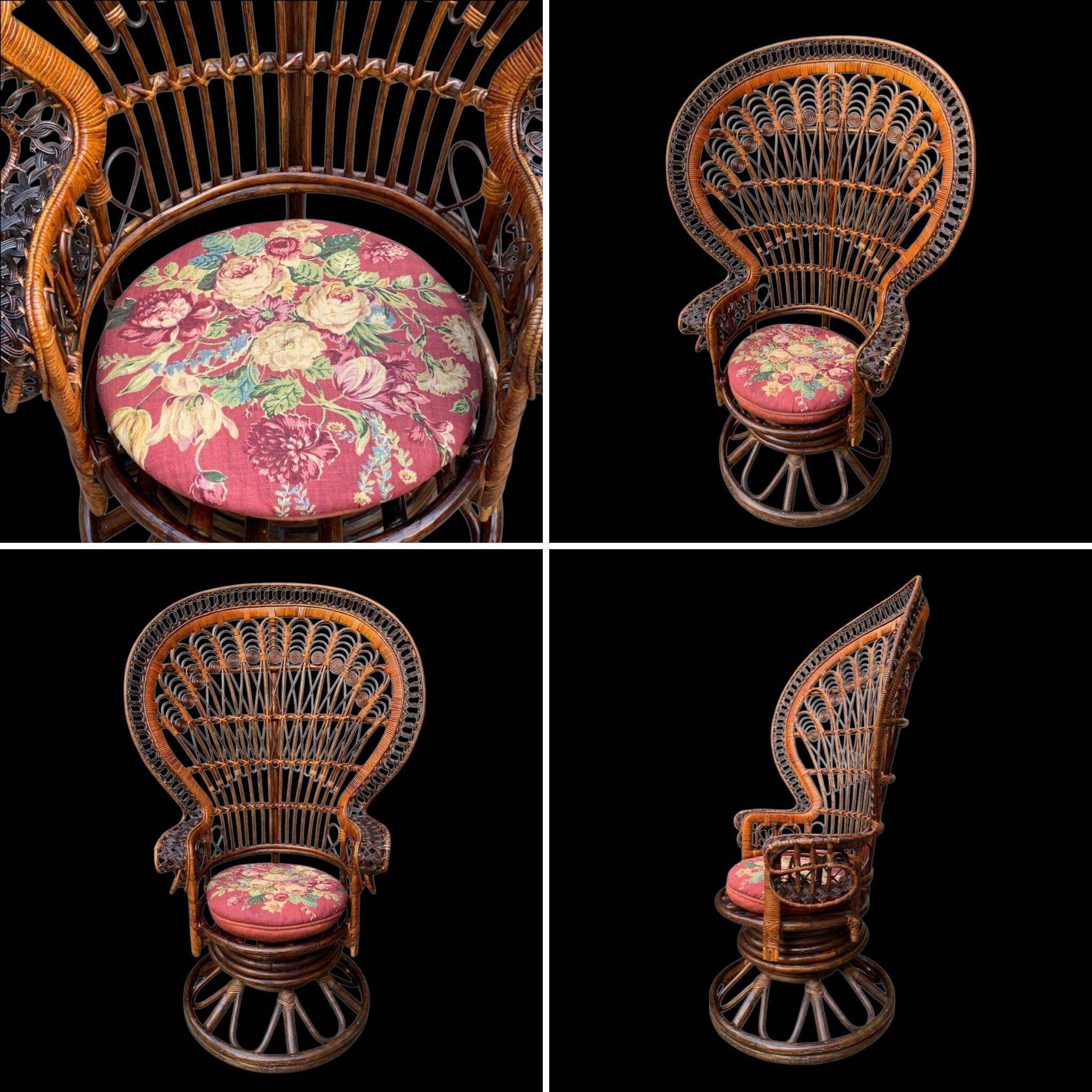 Emmanuelle rattan armchair Peacock 1960