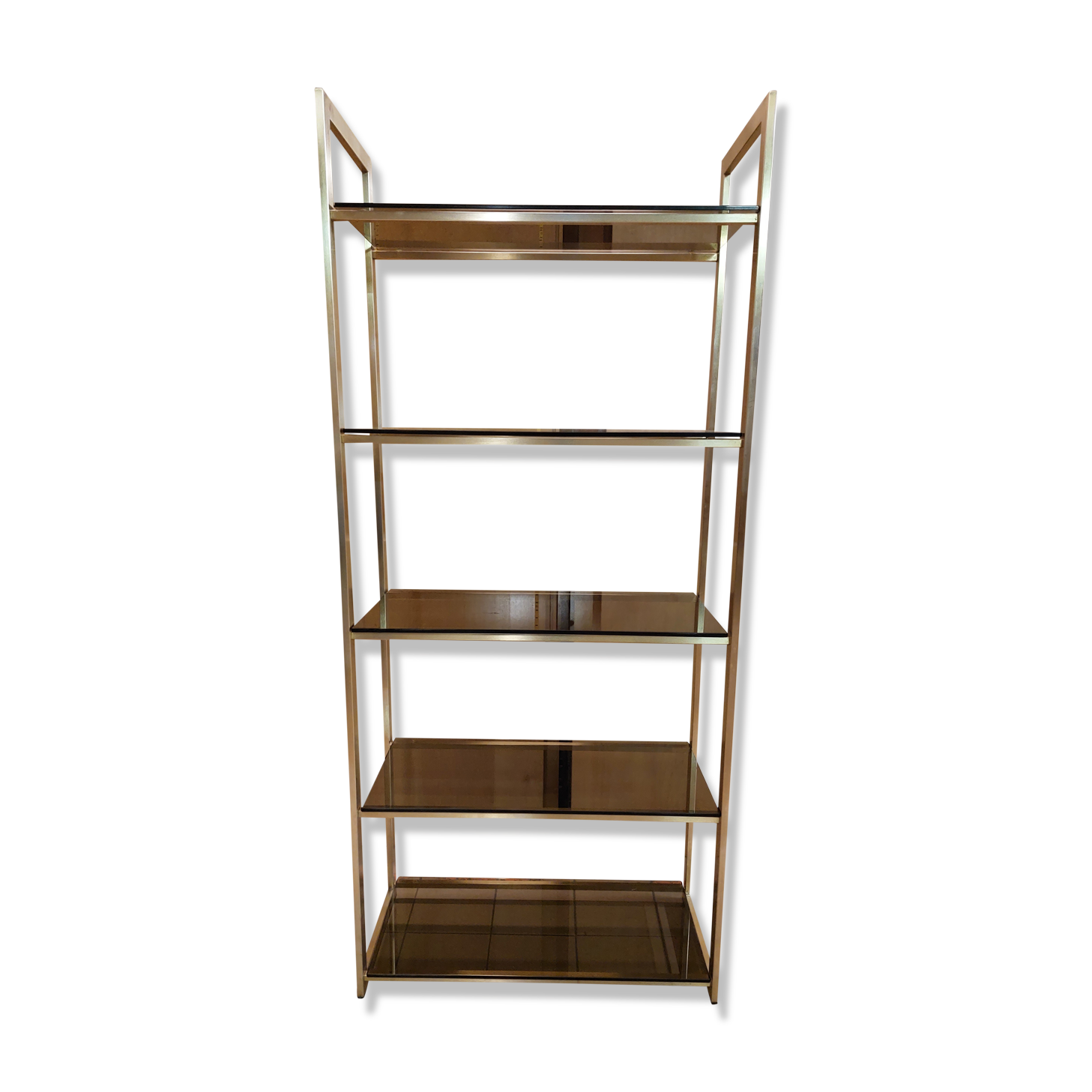 Vintage shelf in smoked glass and golden brass - 1970s