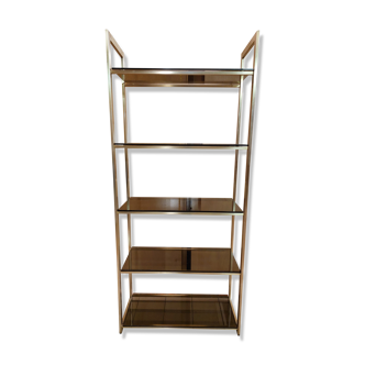 Vintage shelf in smoked glass and gilded brass - 70s