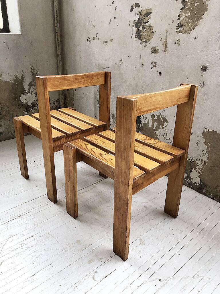 Duo of les arcs mountain pine chairs