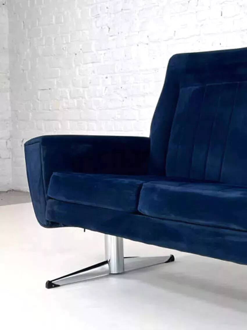Scandinavian style sofa from the 50s - 60s in blue fabric and base