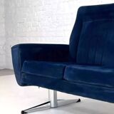 Scandinavian style sofa from the 50s - 60s in blue fabric and base