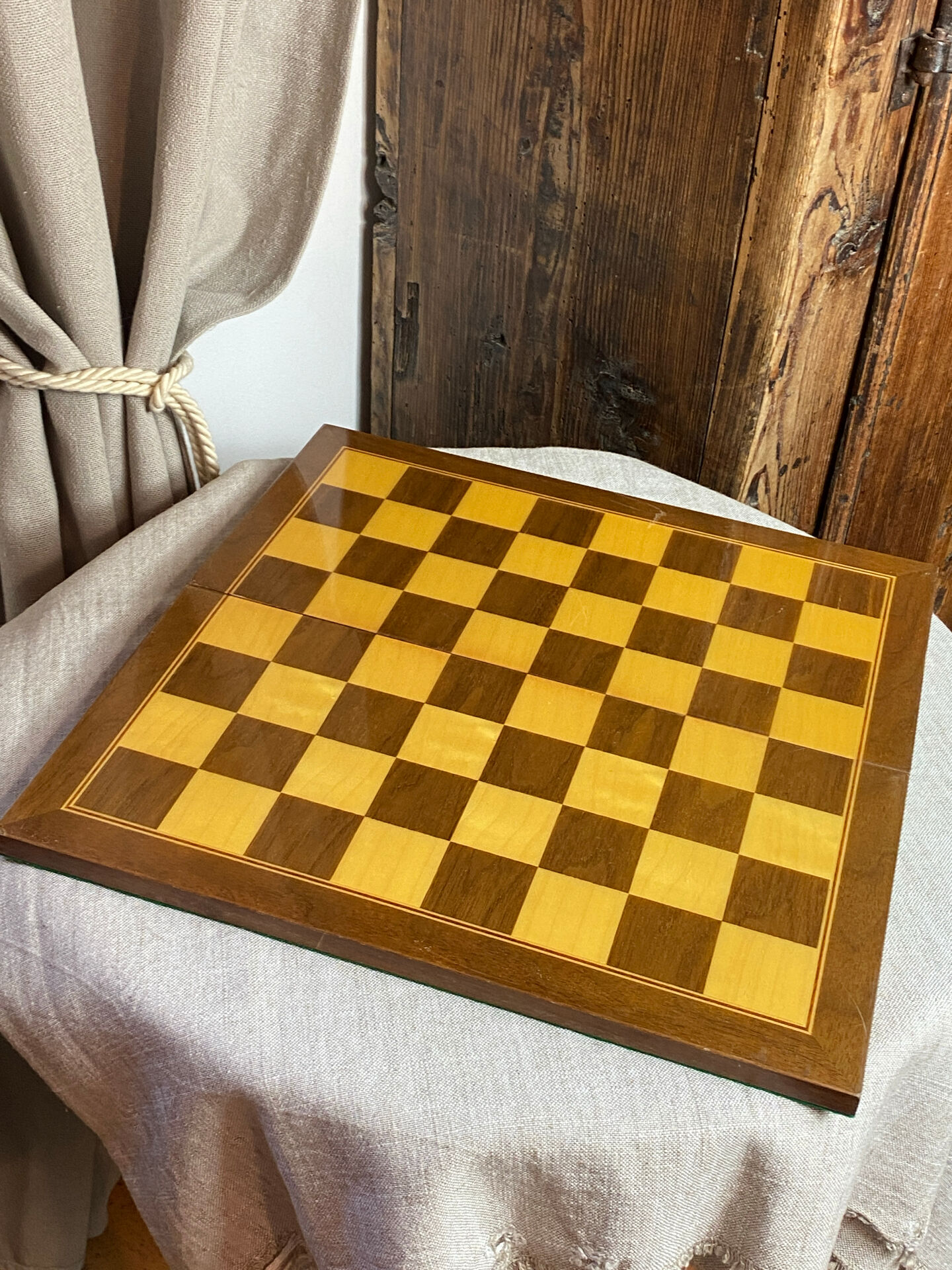 Chess set with wooden board and pieces
