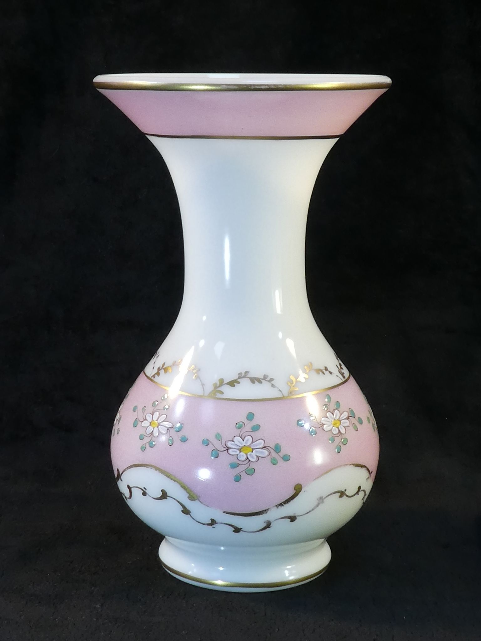 Pansu vase in opaline decoration of enamelled flowers NAPOLEON 3
