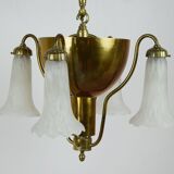 Brass suspension and art deco glass