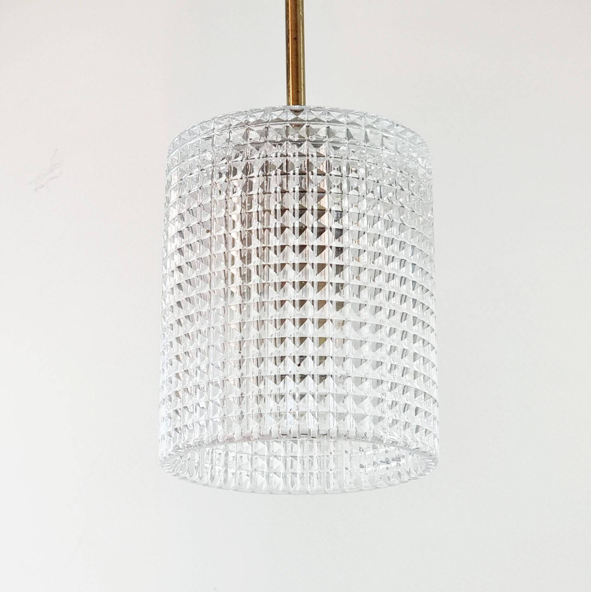 Mid-Century Scandinavian Brass & Crystal Glass Ceiling Light, Sweden, 1960s