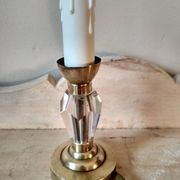 Petite lampe de chevet années 40 - pied en verre taillé et laiton