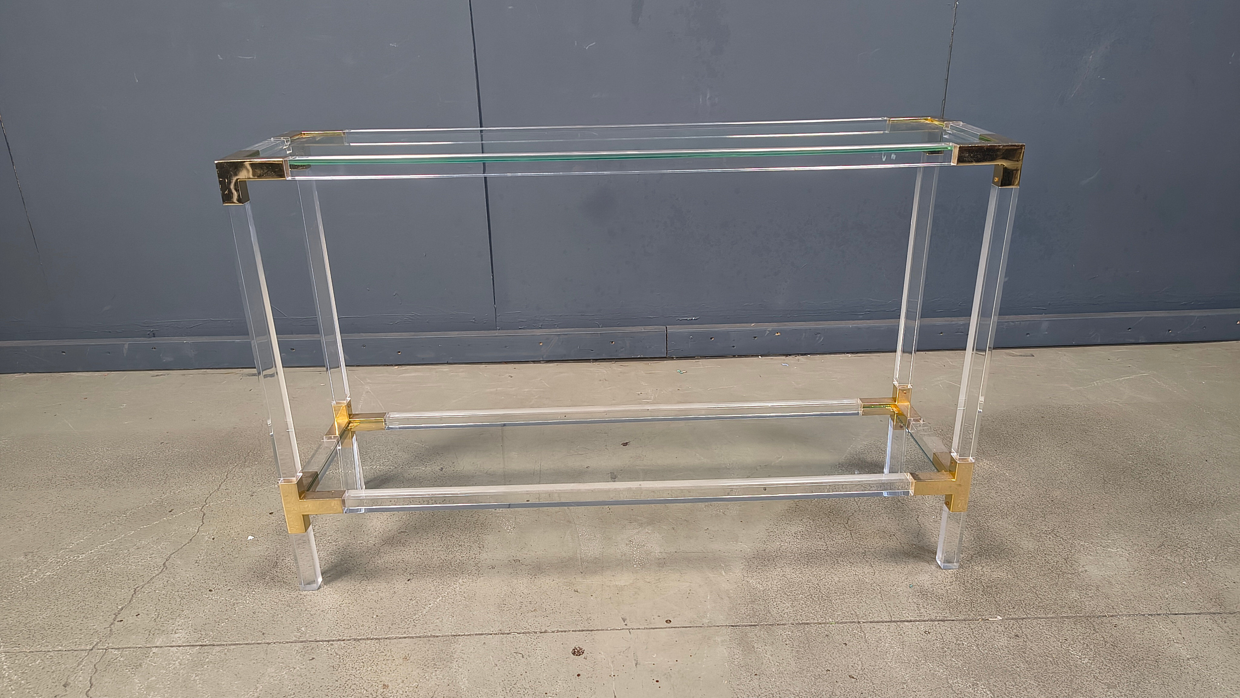 Brass and lucite console table, 1970s