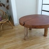 Brutalist circular coffee table in mahogany