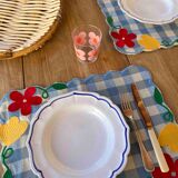 Vichy fleur placemat blue